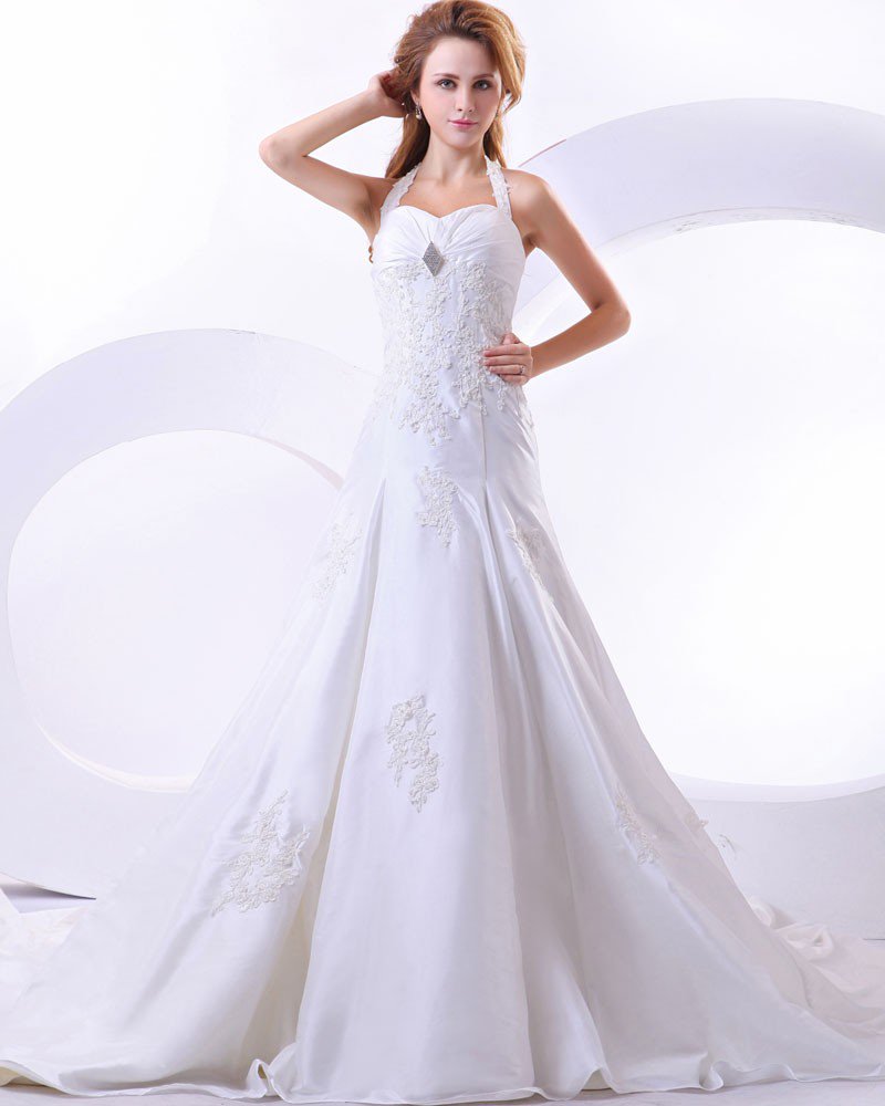 Beautiful Taffeta Beading Applique Sweetheart Cathedral Train Mermaid Wedding Dress
