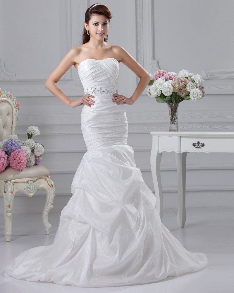 Charmeuse Beaded Ruffle Strapless Court A-line Bridal Gown Wedding Dress