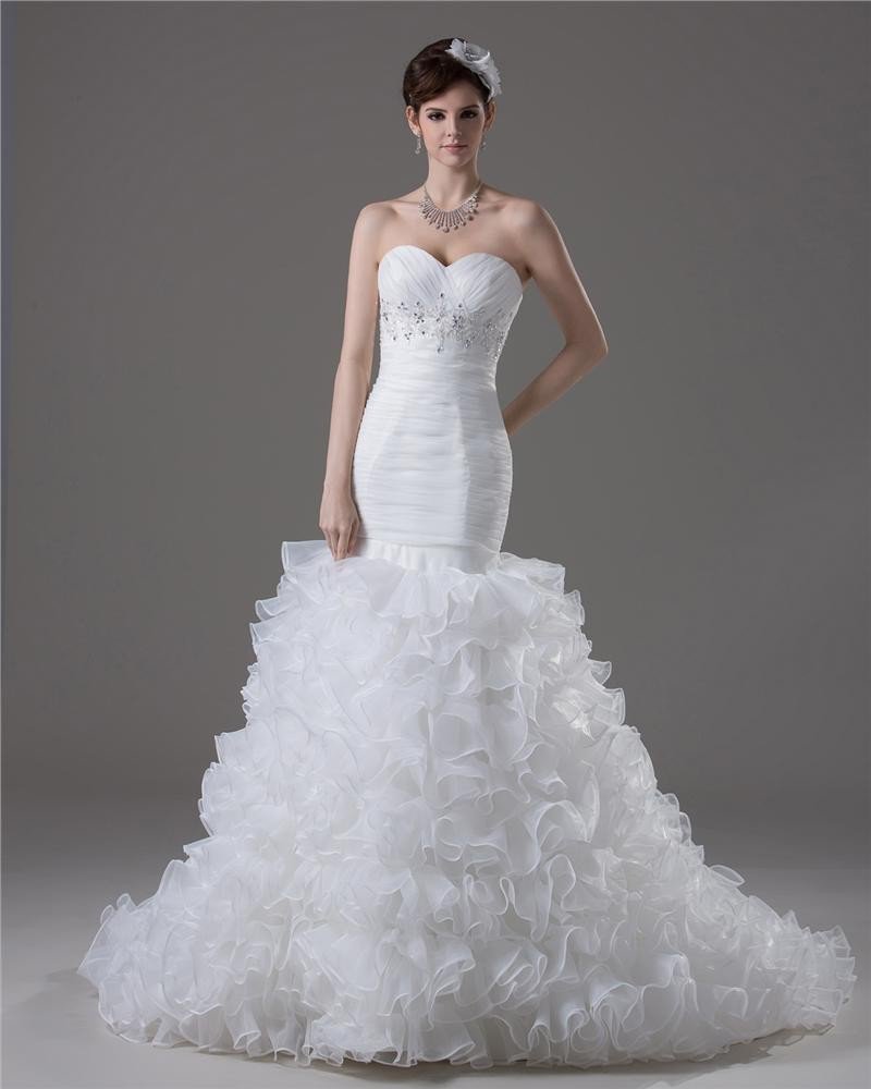 Sweetheart Beading Floor Length Yarn Mermaid Wedding Dress