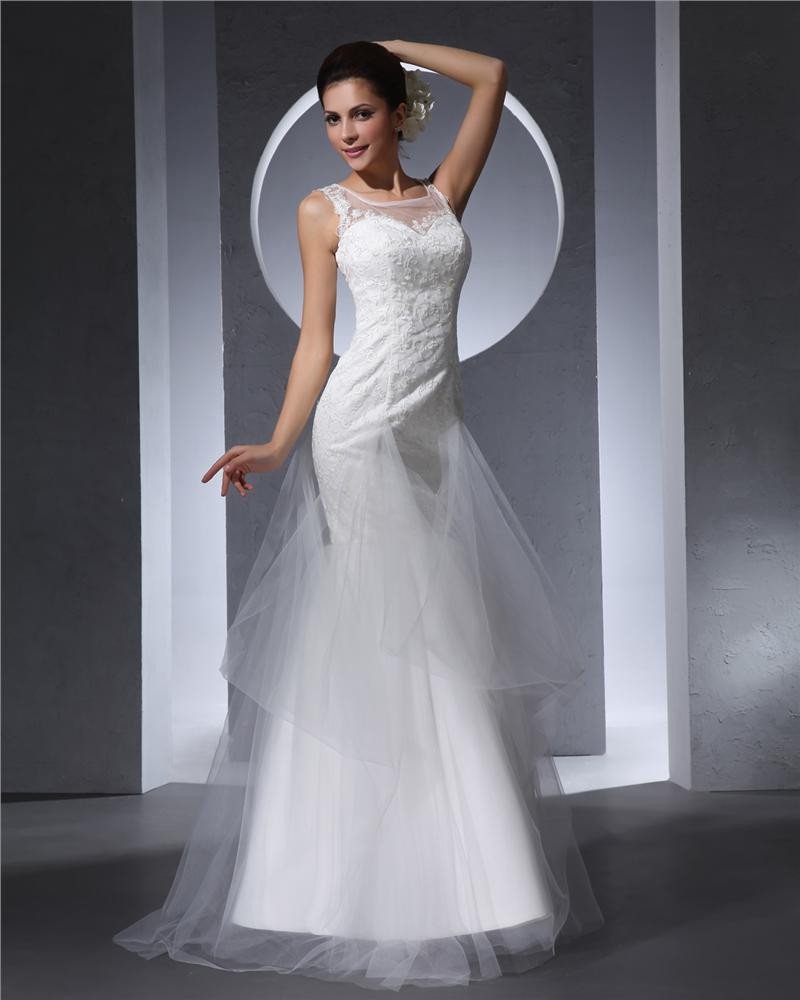 Charming Style Square Floor Length Lace Tulle Women Mermaid Wedding Dress