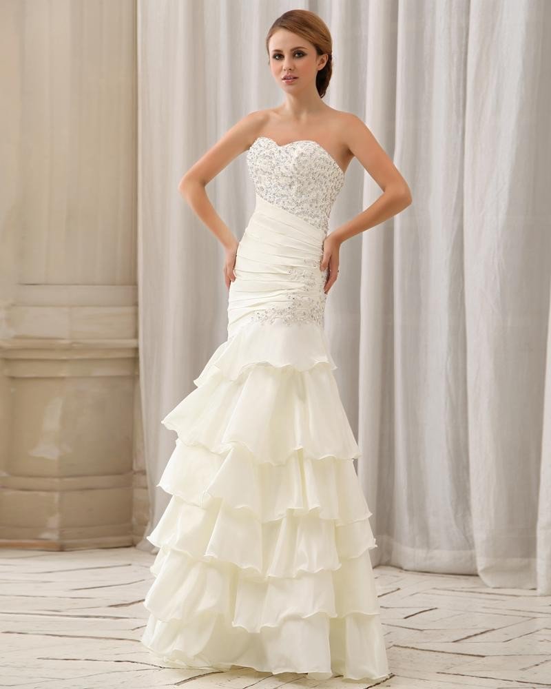 Stylish Slim Sequin Ruffle Floor Length Strapless Taffeta Mermaid Wedding Dress