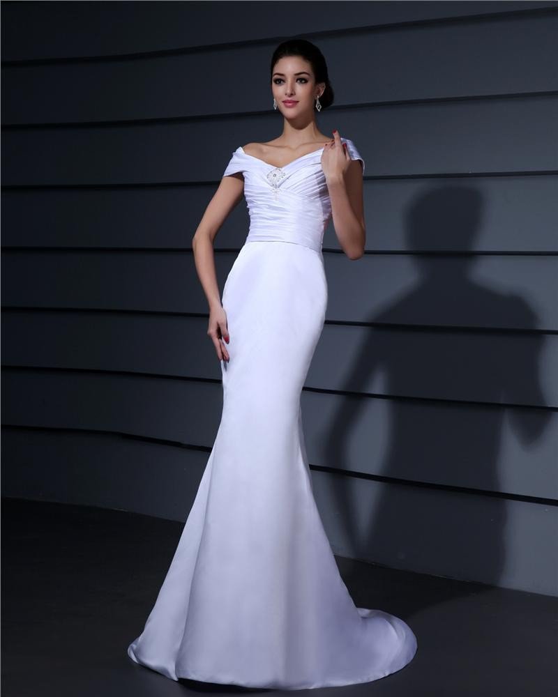 Off Shoulder Pleated Beading Floor Length Lace Woman Mermaid Wedding Dress