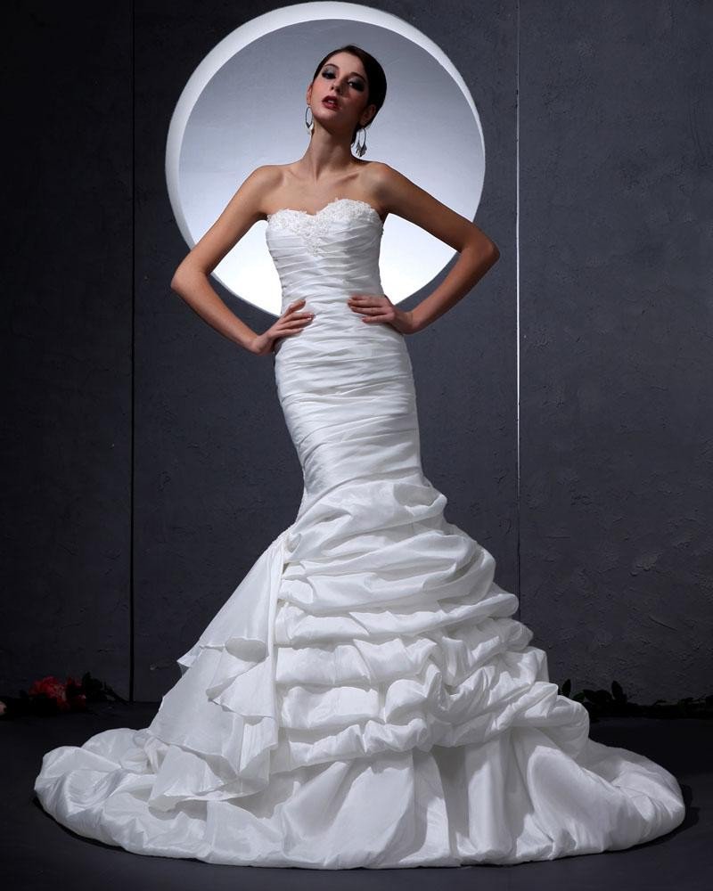 Charmeuse Sweetheart Ruffle Beading Floor Length Mermaid Wedding Dress