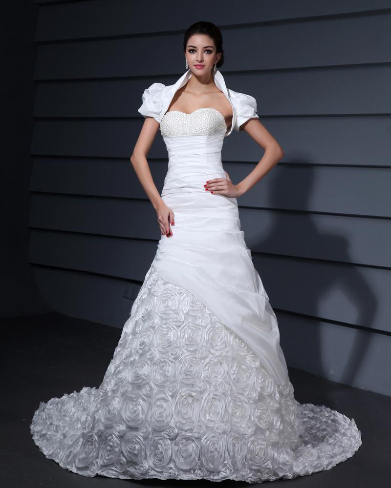 Beading Applique Decor Sweetheart Chapel Train Taffeta Bridal Grown Mermaid Wedding Dress
