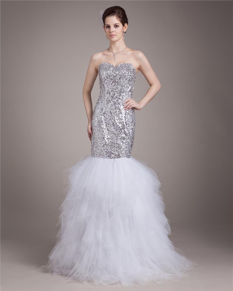 Sweetheart Floor Length Paillette Satin Women Mermaid Wedding Dress