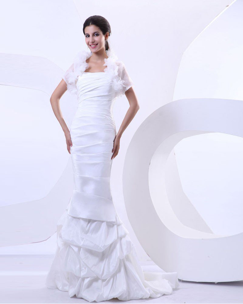 Taffeta Pleat Chapel Train Mermaid Wedding Dress