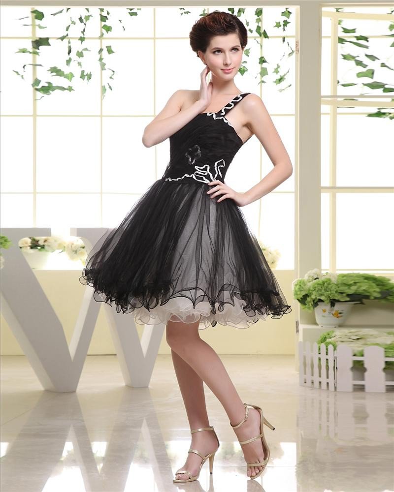 Thigh Length Strapless Sequined Pleat Chiffon A-Line Woman Little Black Cocktail Dress