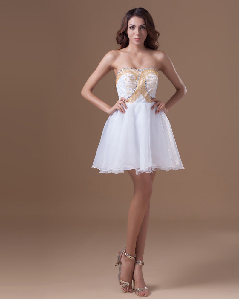 Organza Mini Beading Sweetheart Pleated Women Cocktail Dress