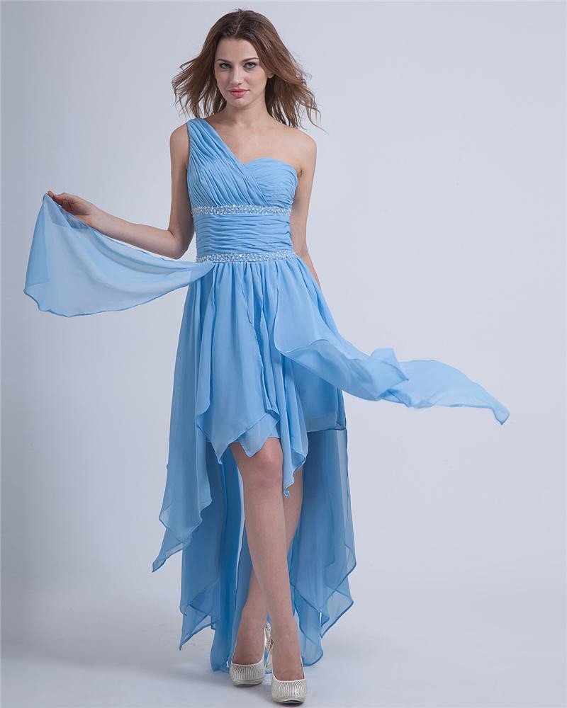 Empire High Low One Shoulder Chiffon Beading Cocktail Dresses