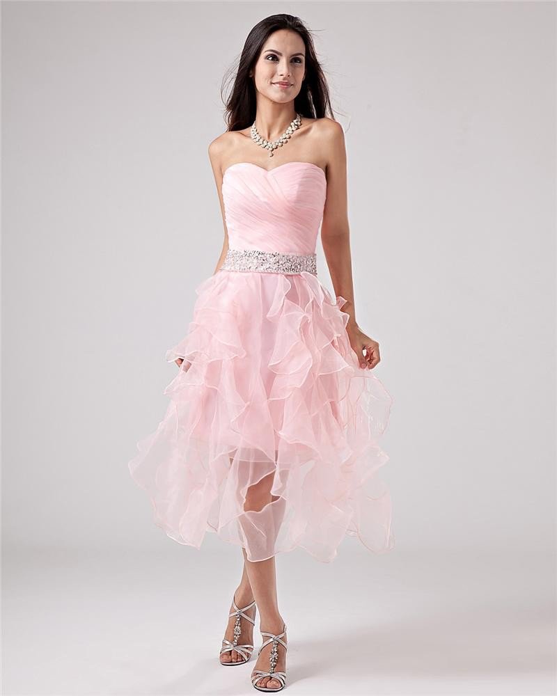 Taffeta Yarn Halter Applique Tea Length Prom Cocktail Dresses