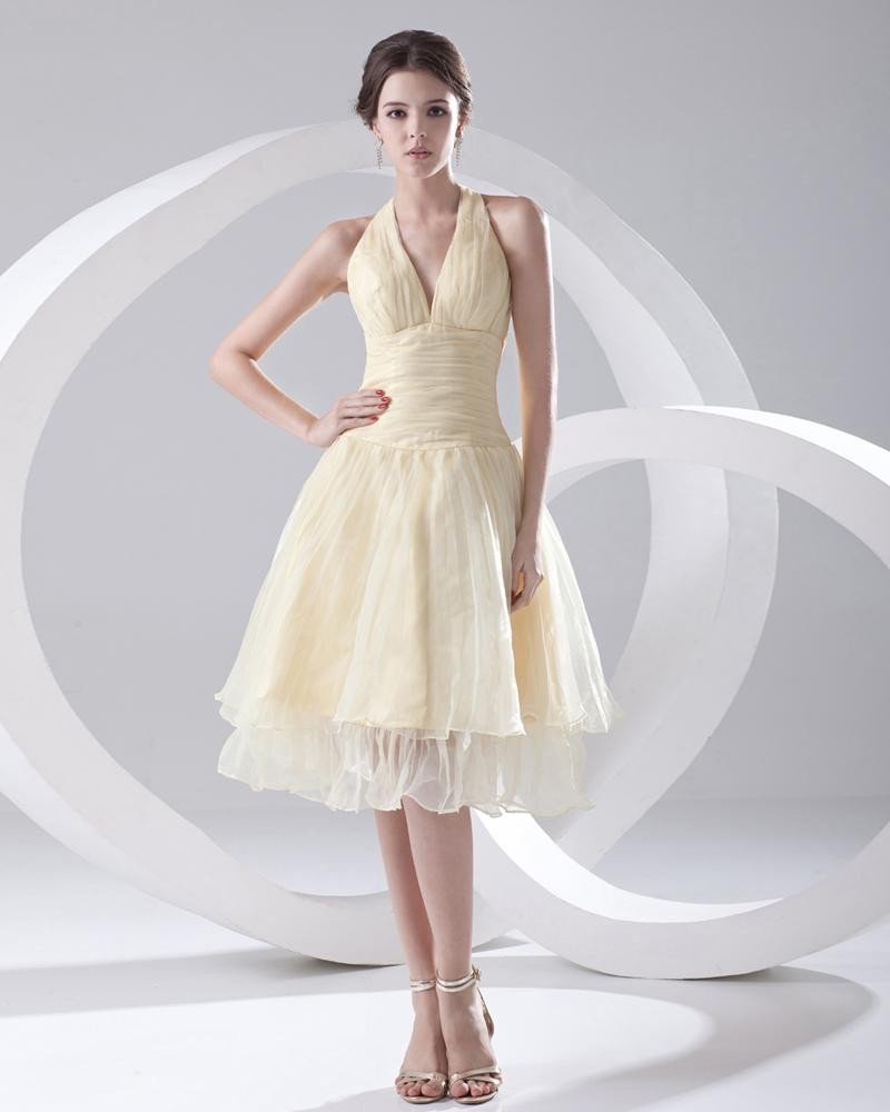 Generous Halter Ruffle Organza Cocktail Dresses