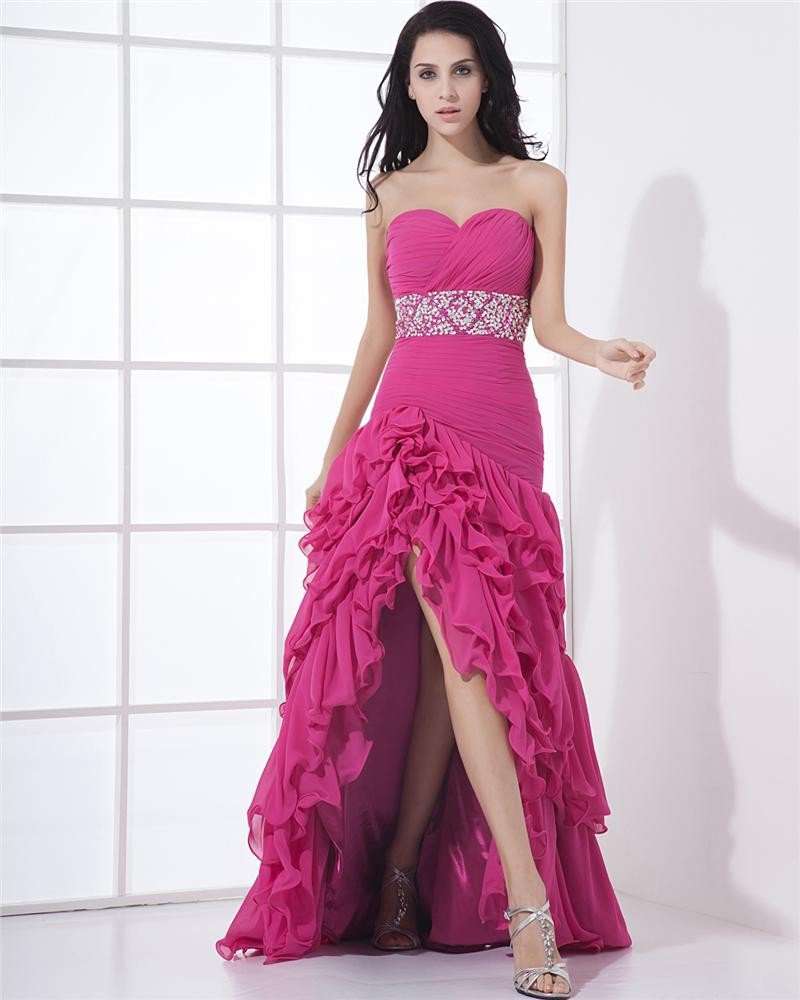 Charmeuse Chiffon Bead Drape Sweetheart Floor Length Cocktail Dresses