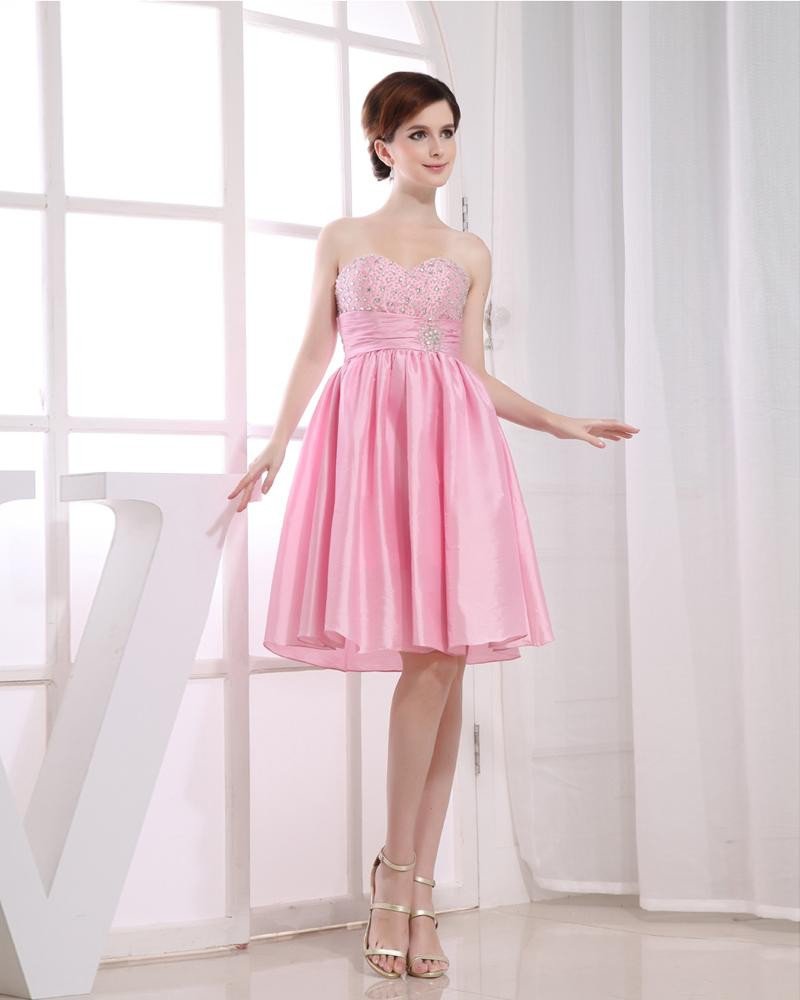 Chiffon Silk Beading Sweetheart Sleeveless Backless Zipper Knee Length Pleated Cocktail Dress