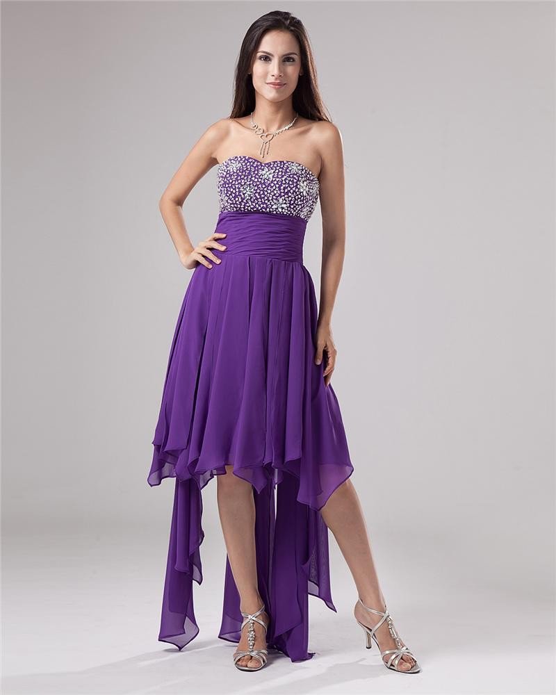 Strapless Bead Chiffon Thigh Length Cocktail Dresses