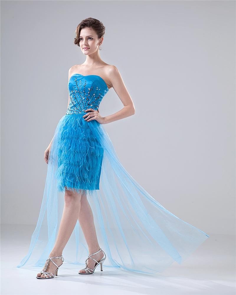 Sweetheart Beading Feather Lace Up Floor Length Cocktail Dress