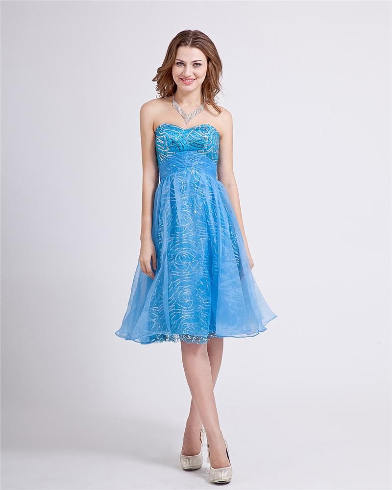 Sweethear Ruffle Sequin Knee Length Chiffon Cocktail Dress