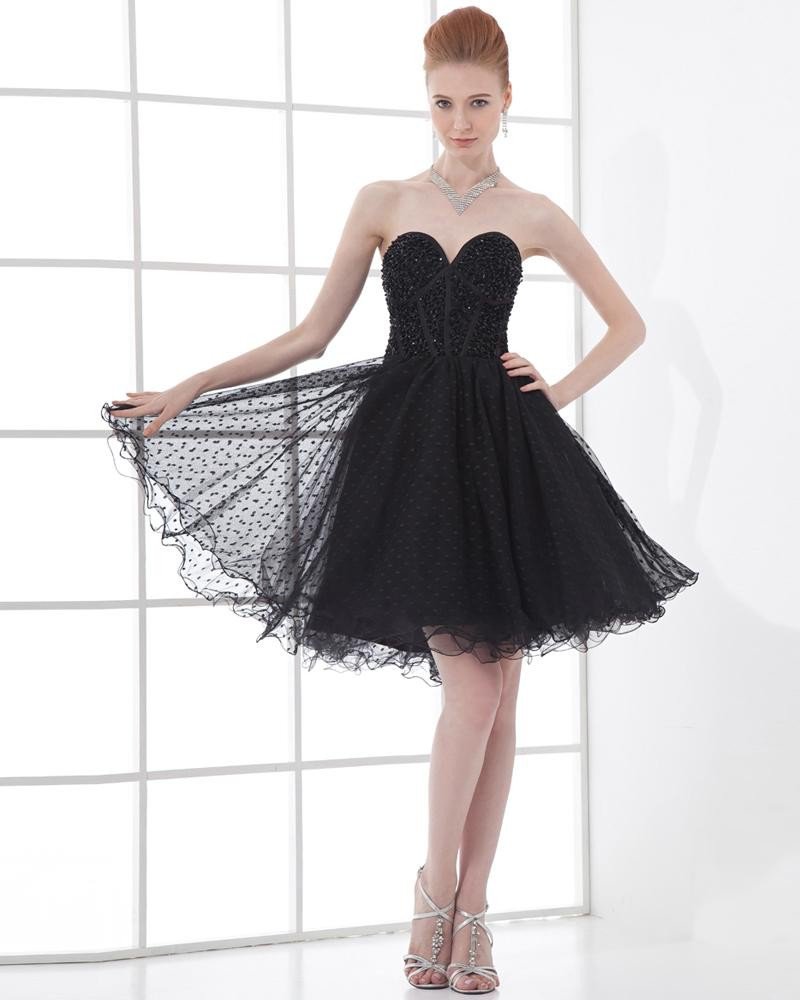 Fashion Tulle Pleated Beaded Sweetheart Thigh Length Cocktail Dress