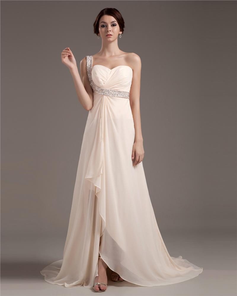 Empire One Shoulder Asymmetrical Elastic Woven Satin Prom Evening Dress