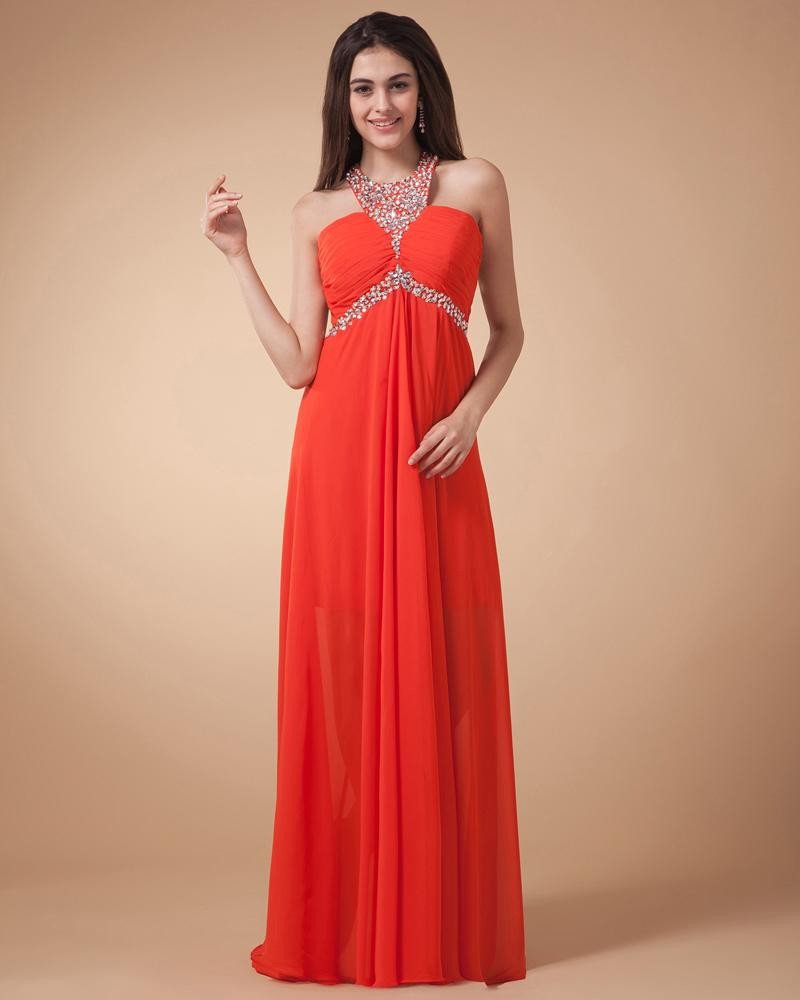 Beading Pleated Chiffon Shoulder Straps Floor Length Evening Dresses