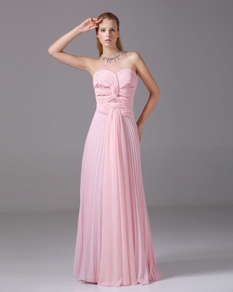 Sweetheart Beading Pleated Floor Length Chiffon Woman Evening Dress