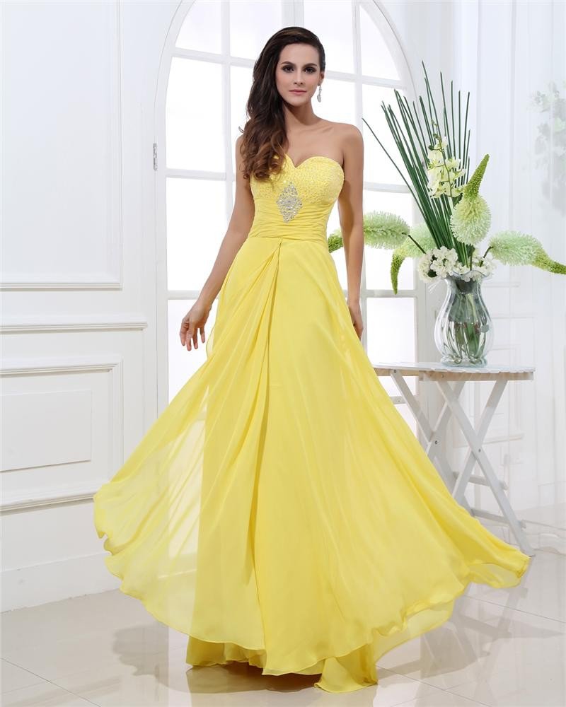Sweetheart Chiffon Beading Pleated Floor Length Plus Size Evening Dresses