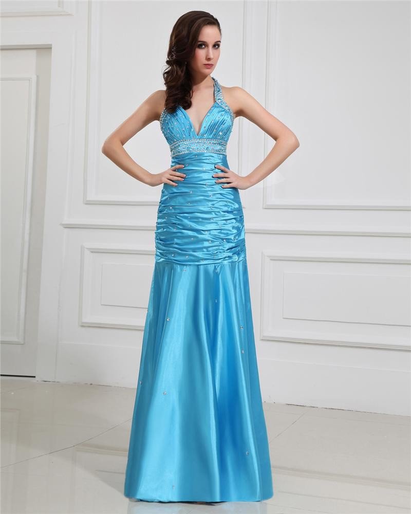 Halter V-Neck Neckline Mermaid Floor-Length Evening Dress