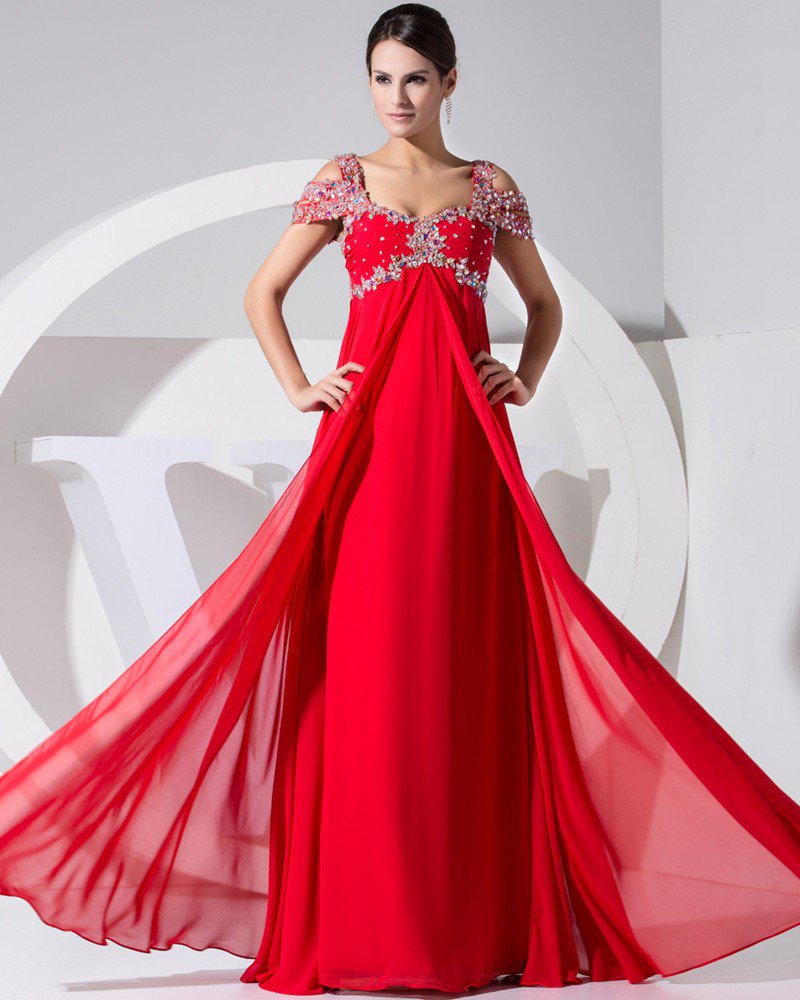 Stylish Solid Elastic Silk Like Satin Chiffon Silk V Neck Beading Sleeveless Backless Floor Length P