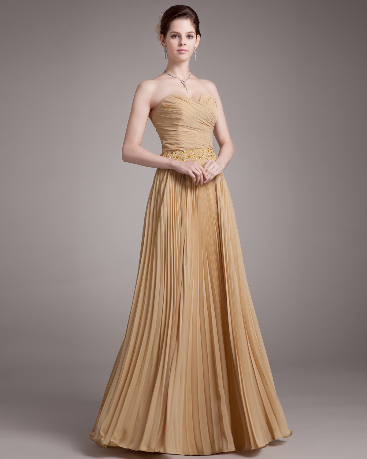 Beading Ruffles Sweetheart Floor Length Chiffon Evening Dress