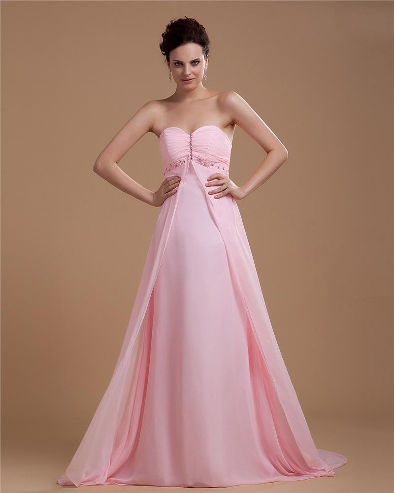 Sweetheart Chiffon Pleated Solid Floor Length Evening Dresses