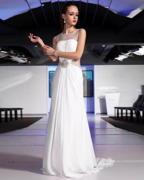 Stylish Ruffle Beaded Chiffon High Neck Floor Length Evening Dresses