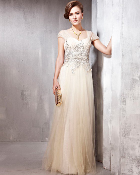 Tulle Yarn Charmeuse Lace Beading Sweetheart Floor Length Evening Dresses
