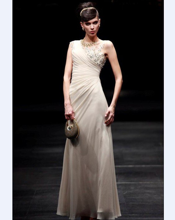 Embroidery A-line Sabrina Floor Length Women's Evening Dresses