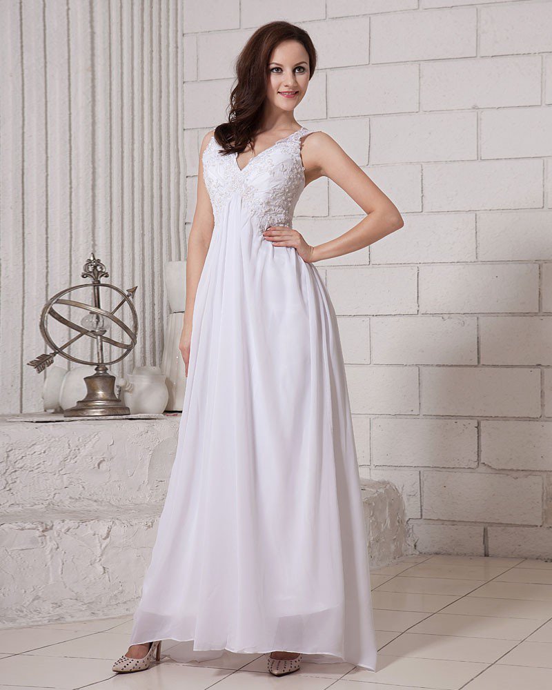 Solid Sleeveless Sleeveless V Neck Zipper Back Chiffon Evening Dresses