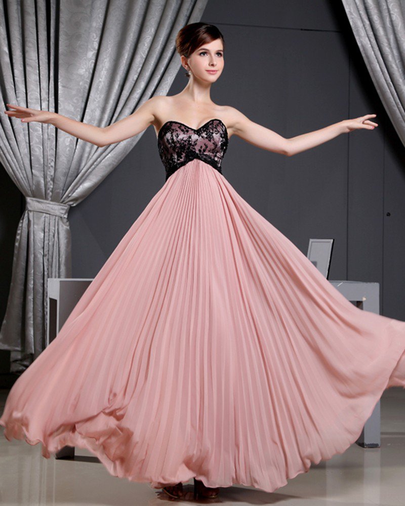 Fashion Chiffon Charmeuse Silk Pleated Sweetheart Court Train Sleeveless Women Evening Dress