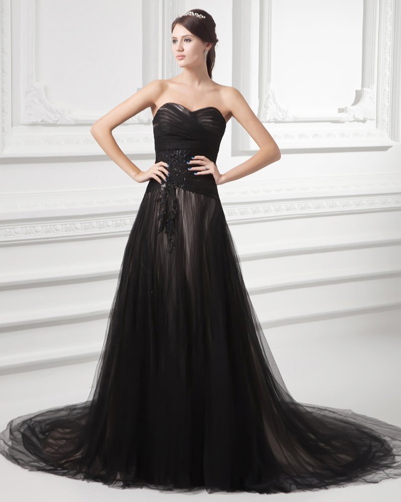 Tulle Beading Ruffle Sweetheart Court Train Pleated Evening Dress