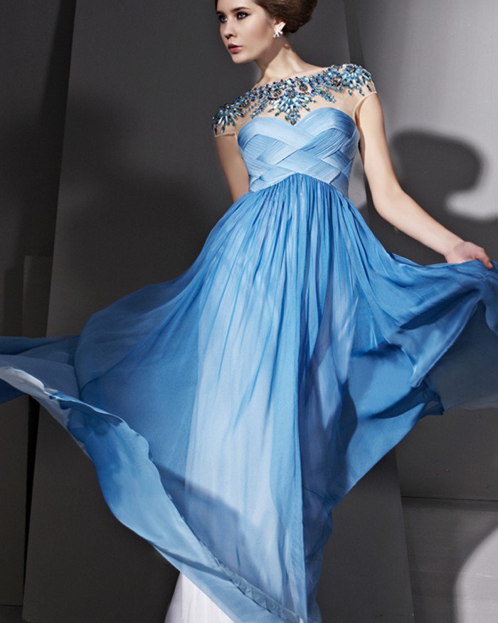 Floor Length Rhinestone Jewel Tencel Sleeveless Evening Dresses