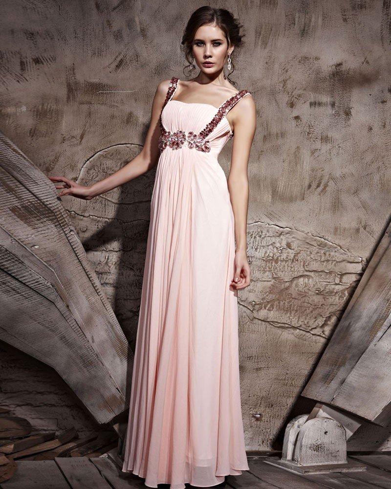 Floor Length Zipper Sleeveless Chiffon Evening Dresses