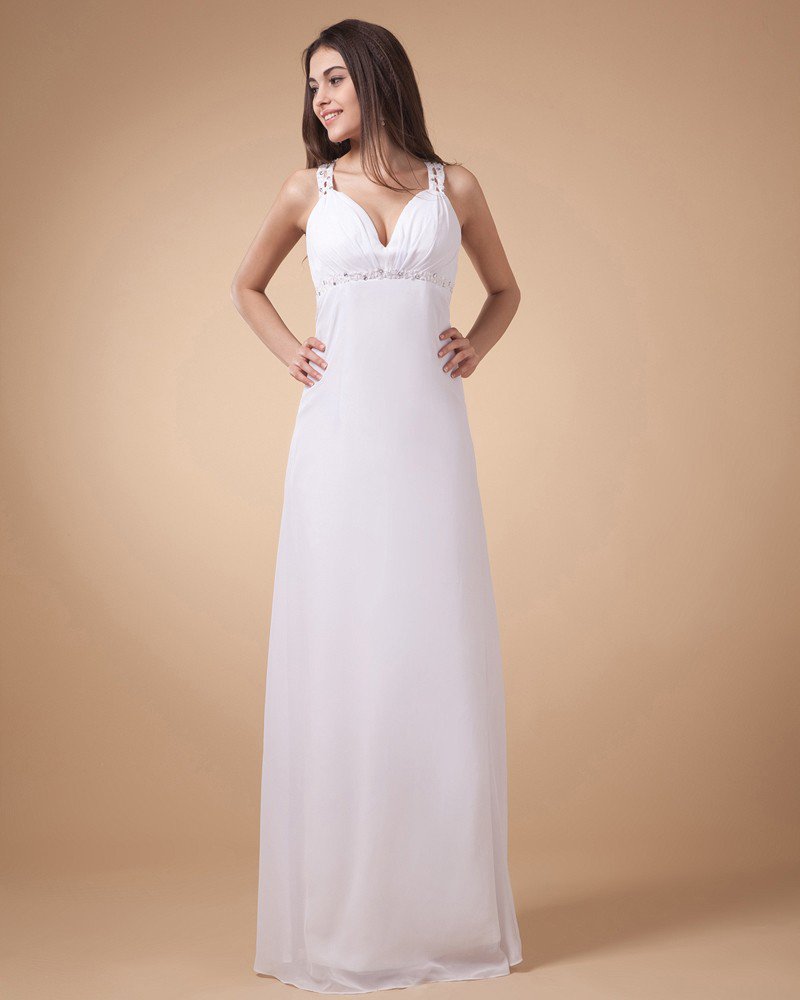 Empire V-Neck Floor Length Chiffon Applique Ruffles Women's Prom Dress