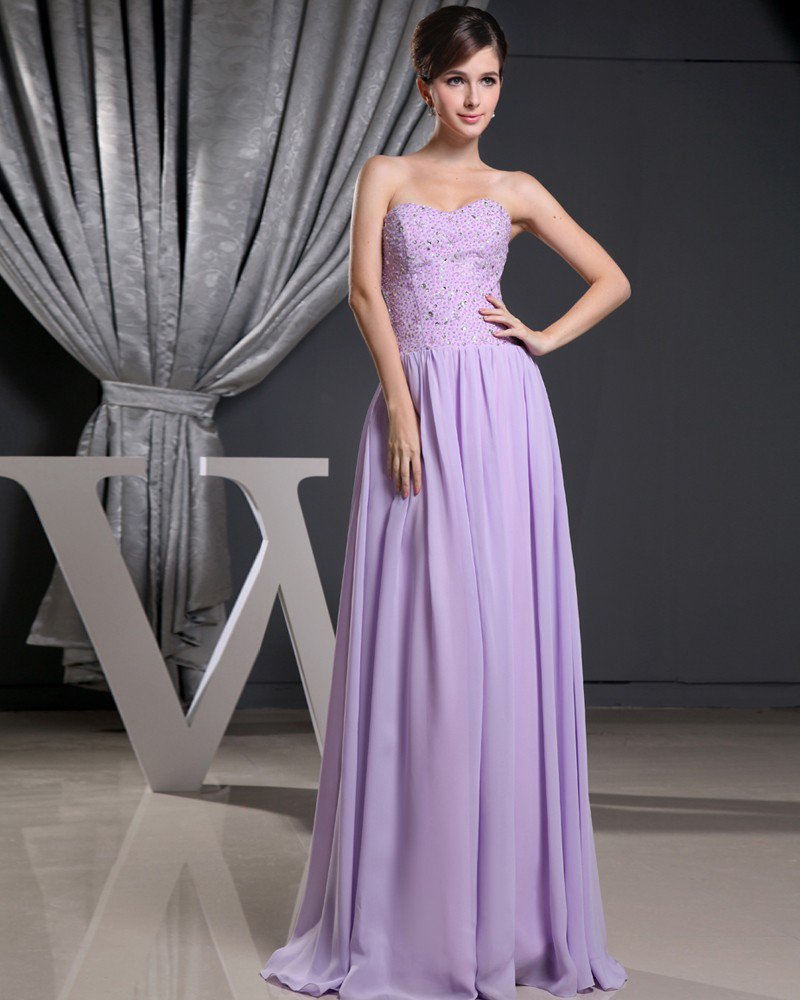 Fashion Chiffon Charmeuse Silk Beaded Pleated Strapless Floor Length Sleeveless Women Evening Dress