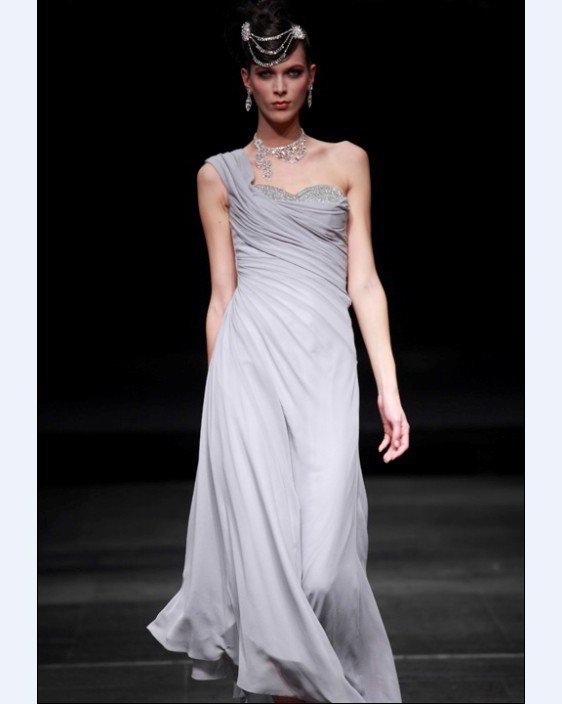 One Shoulder Floor-length Chiffon Cocktail Dress