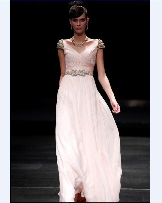 Chiffon Gauze Beading Portrait A-line Floor Length Women's Cocktail Dresses