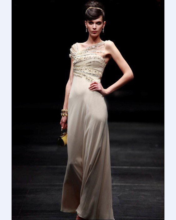Oblique V Collar Floor-length Composite Filament Evening Dress