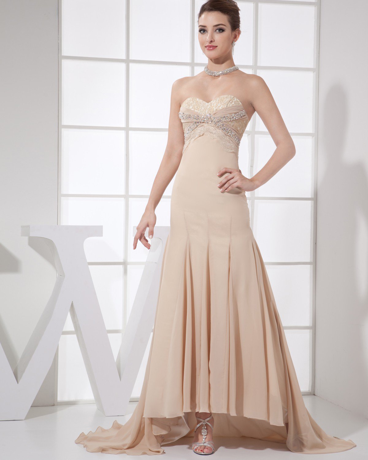 Sweetheart Sleeveless Zipper Beading Floor Length Empire Chiffon Silk Woman Evening Dress