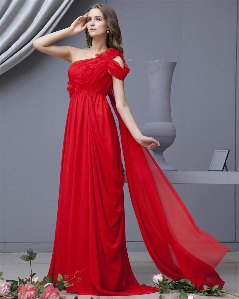 Empire One Shoulder Sleeveless Monarch Train Evening Dress