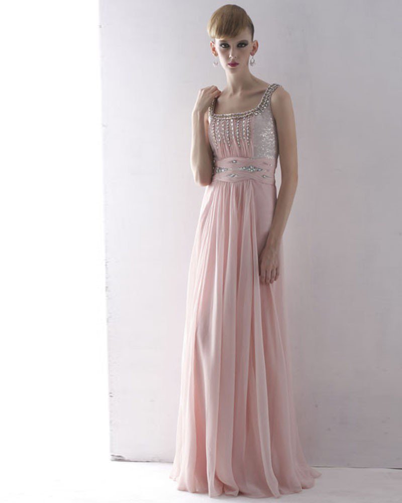Silk Tulle Charmeuse Rhinestone Beading Square Neck Floor Length Evening Dresses