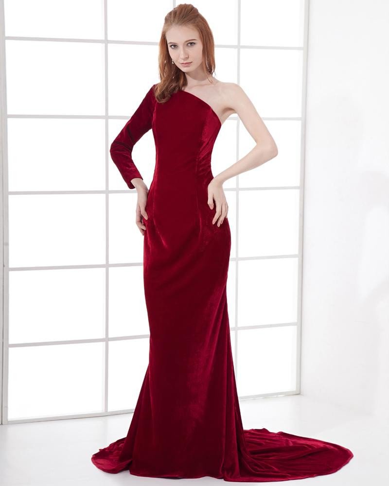 Fashion Spandex Solid Sloping Floor Length Celebrity Dress