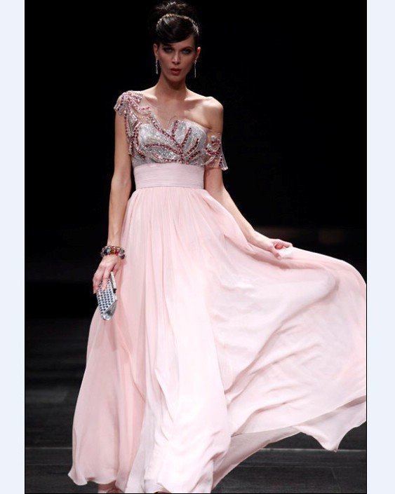 Sloping Chiffon Floor Length Women's Evening Dress