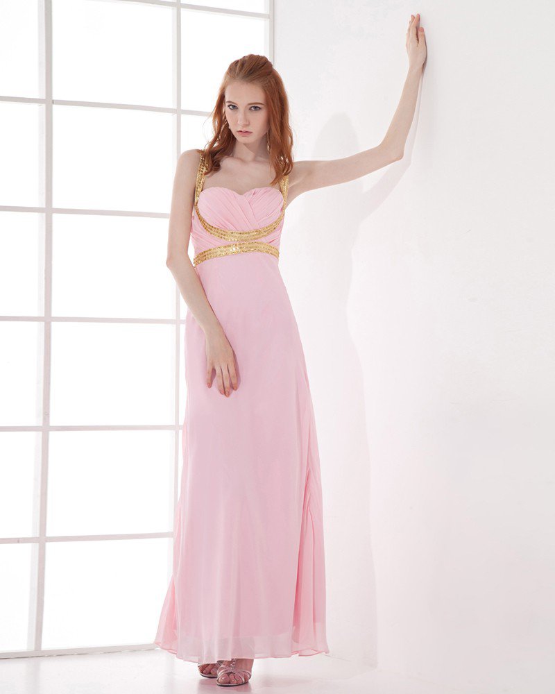 Fashion Chiffon Pleated Sweetheart Ankle Length Evening Dress