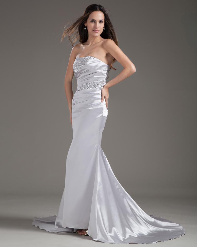 Taffeta Ruffle Beading Floor Length Strapless Evening Dresses