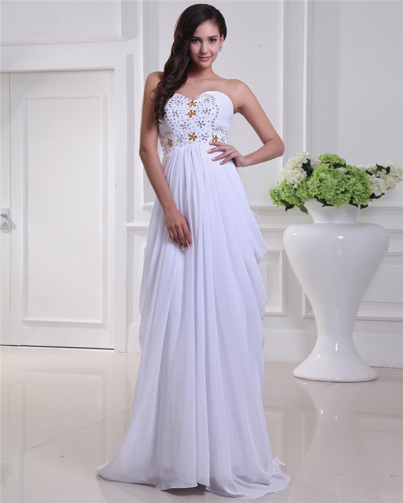 Sweetheart Chiffon Ruffle Beading Floor Length Evening Dresses